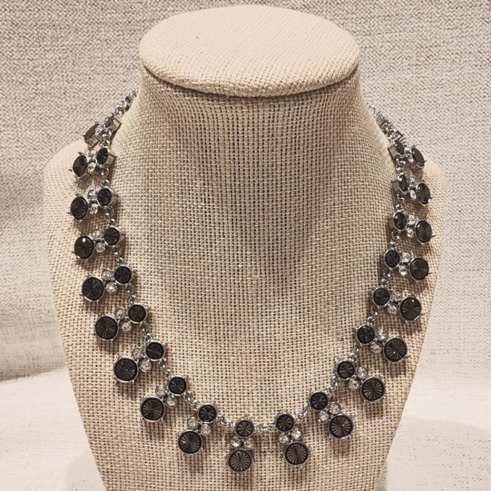 Lia Sophia Grey/Silver Bib Style Necklace